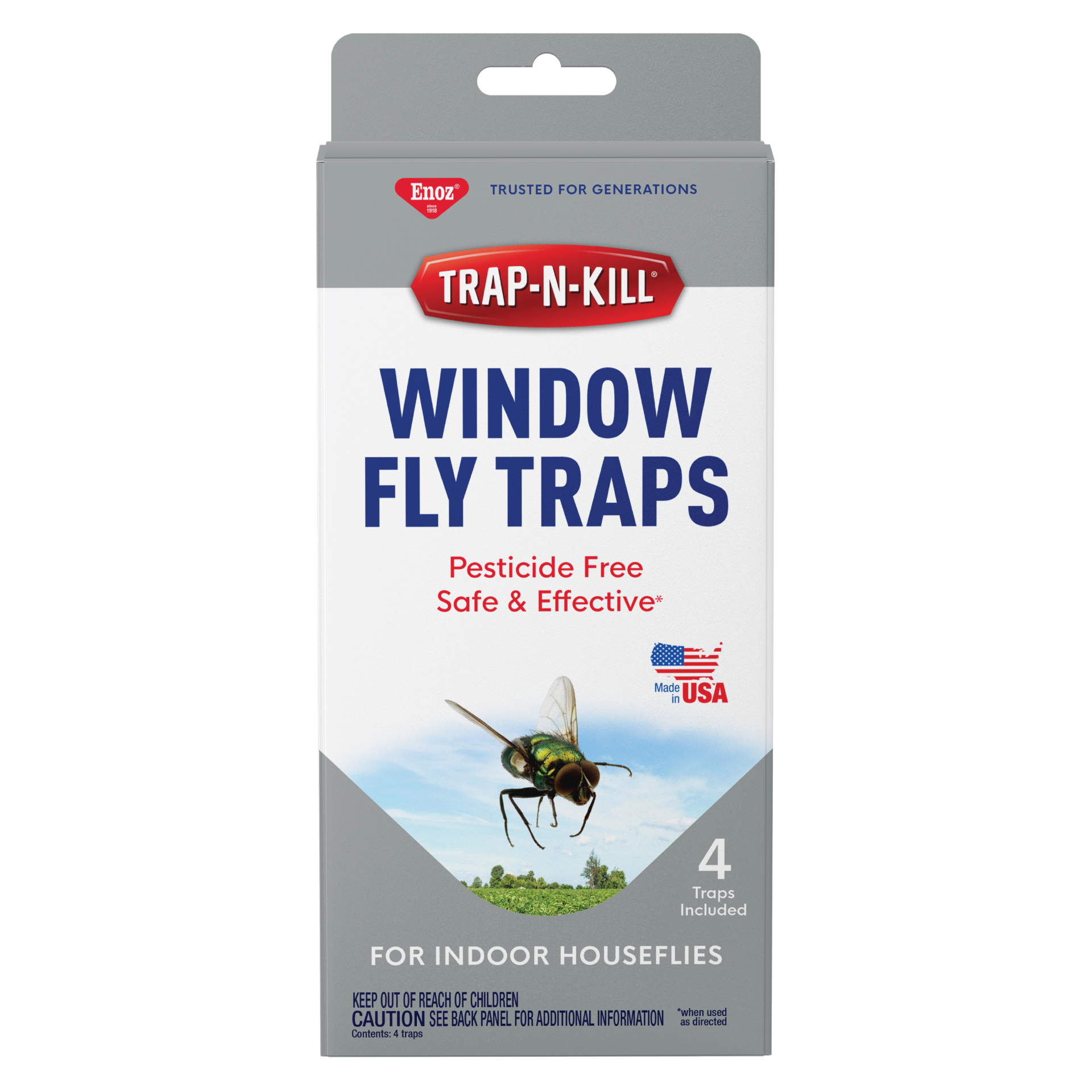 Enoz Trap-N-Kill Window Fly Traps for Indoor Houseflies, Nontoxic, Made in  USA, 4 Count